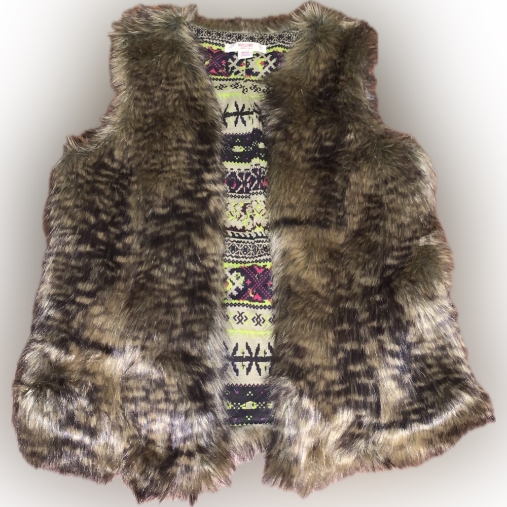 Mossimo Faux Fur Brown Speckled Furry Fuzzy Vest XS Boho Indie Hippie - Picture 1 of 9